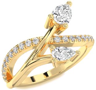 Diamond Gold Pear Two Stone Ring