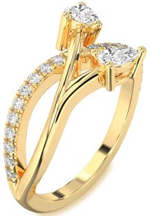 Diamond Gold Pear Two Stone Ring