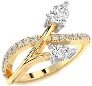 Diamond White Yellow Gold Pear Two Stone Ring