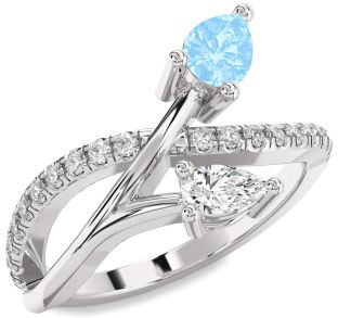 Diamond Silver Pear Two Stone Promise Ring