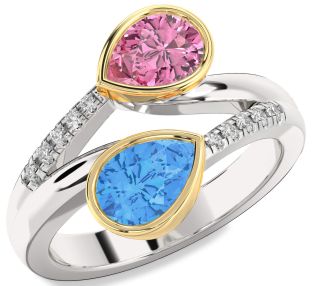 Diamond Silver & 10K gold Pear Two Stone Promise Ring