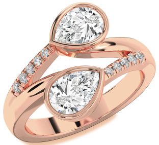 Diamond Rose Gold Pear Two Stone Ring