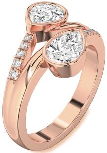 Diamond Rose Gold Pear Two Stone Ring