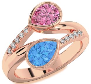 Diamond Rose Gold Silver Pear Two Stone Promise Ring