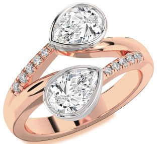 Diamond White Rose Gold Pear Two Stone Ring