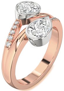 Diamond White Rose Gold Pear Two Stone Ring