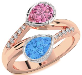 Diamond Rose Gold Silver Pear Two Stone Promise Ring