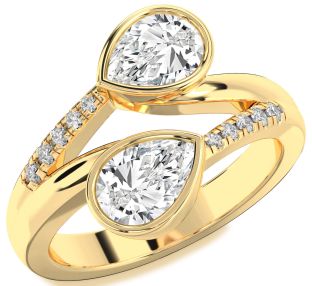 Diamond Gold Pear Two Stone Ring