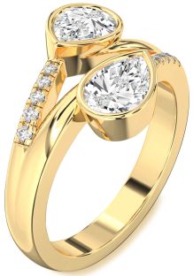 Diamond Gold Pear Two Stone Ring