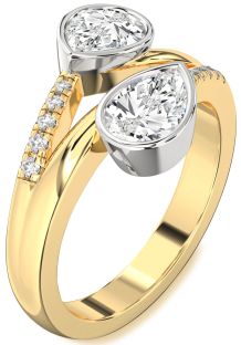 Diamond Platinum & Yellow Gold Pear Two Stone Ring