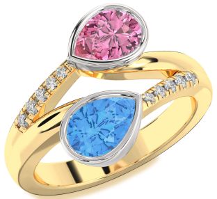 Diamond Gold Silver Pear Two Stone Promise Ring