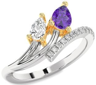 Diamond Silver & 10K gold Pear Two Stone Promise Ring