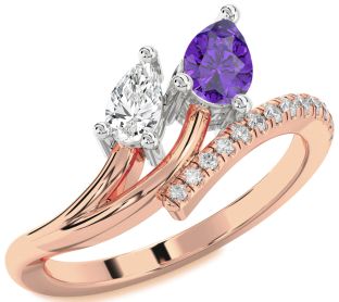 Diamond White Rose Gold Pear Two Stone Promise Ring