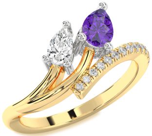 Diamond White Yellow Gold Pear Two Stone Promise Ring
