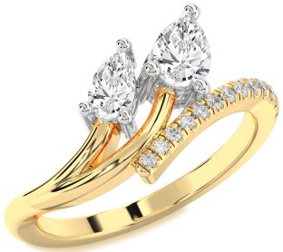 Diamond White Yellow Gold Pear Two Stone Ring