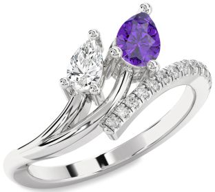 Diamond Silver Pear Two Stone Promise Ring