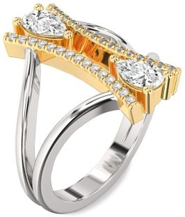 Diamond Silver & 10K gold Pear Two Stone Ring