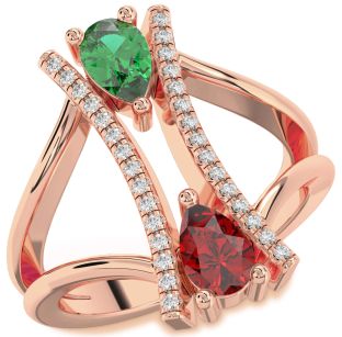 Diamond Rose Gold Silver Pear Two Stone Promise Ring