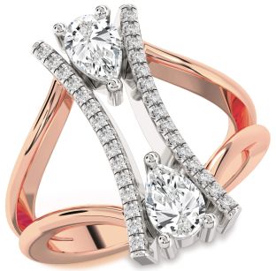Diamond White Rose Gold Pear Two Stone Ring