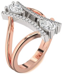 Diamond White Rose Gold Pear Two Stone Ring