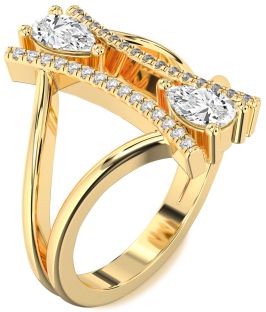 Diamond Gold Pear Two Stone Ring