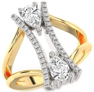 Diamond White Yellow Gold Pear Two Stone Ring