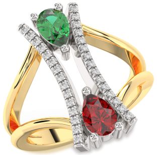 Diamond White Yellow Gold Pear Two Stone Promise Ring