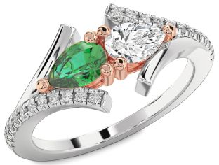 Diamond Silver & 10K Rose Gold Pear Two Stone Promise Ring