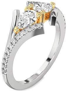 Diamond Silver & 10K gold Pear Two Stone Ring