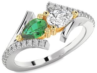 Diamond White Yellow Gold Pear Two Stone Promise Ring