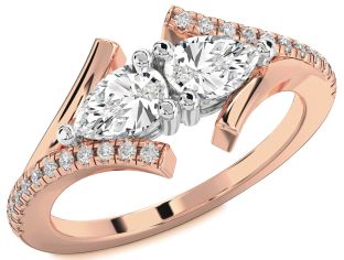 Diamond White Rose Gold Pear Two Stone Ring