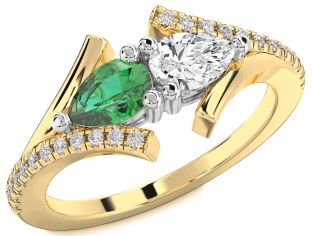 Diamond White Yellow Gold Pear Two Stone Promise Ring