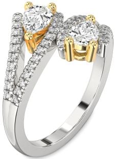 Diamond Silver & 10K gold Pear Two Stone Ring