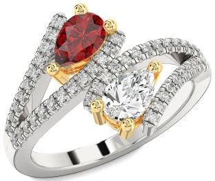 Diamond White Yellow Gold Pear Two Stone Promise Ring