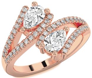 Diamond Rose Gold Pear Two Stone Ring