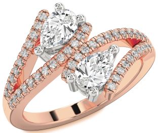 Diamond Platinum & Rose Gold Pear Two Stone Ring