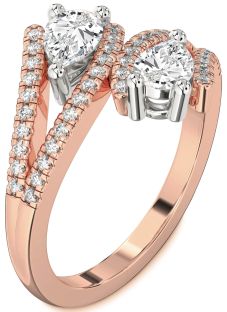 Diamond White Rose Gold Pear Two Stone Ring