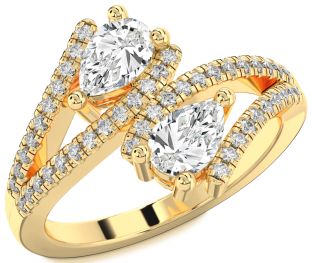 Diamond Gold Pear Two Stone Ring