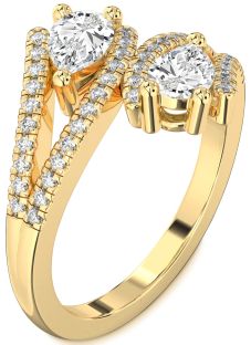 Diamond Gold Pear Two Stone Ring