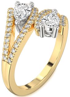 Diamond Platinum & Yellow Gold Pear Two Stone Ring