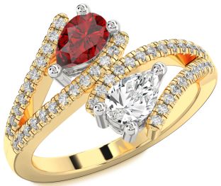 Diamond White Yellow Gold Pear Two Stone Promise Ring