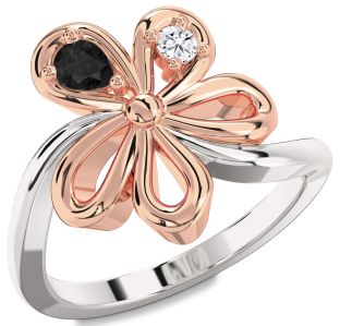 Platinum & Rose Gold Flower Pear Two Stone Promise Ring
