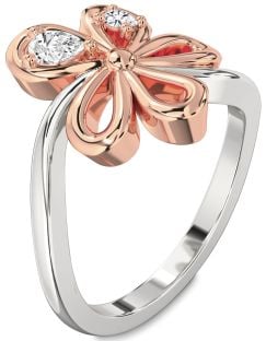 Diamond Platinum & Rose Gold Flower Pear Two Stone Ring