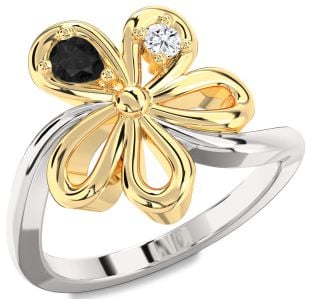 Platinum & Yellow Gold Flower Pear Two Stone Promise Ring