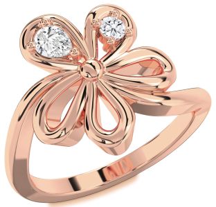 Diamond Rose Gold Flower Pear Two Stone Ring