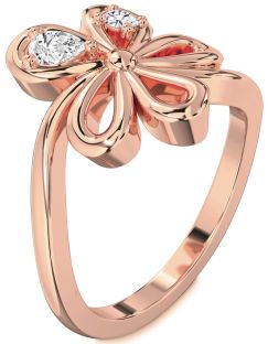 Diamond Rose Gold Flower Pear Two Stone Ring