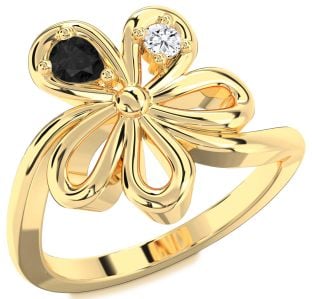 Gold Flower Pear Two Stone Promise Ring