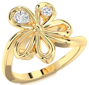 Diamond Gold Flower Pear Two Stone Ring