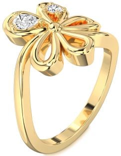 Diamond Gold Flower Pear Two Stone Ring