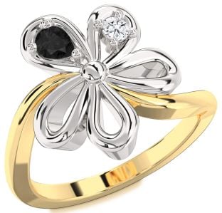 Platinum & Yellow Gold Flower Pear Two Stone Promise Ring